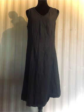 VTG WILLOW 100% Linen Little Black Dress Sleeveless V-neck made in USA M